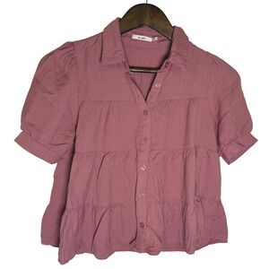 Mi Ami Francescas Mauve Tiered Button Down Puff Sleeve Blouse XS 12Y6377HW5